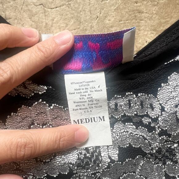 Vtg Y2K Panhandle Slim Top M Black Silver Floral Whimsigoth Fairy Goth McBling - Picture 3 of 6
